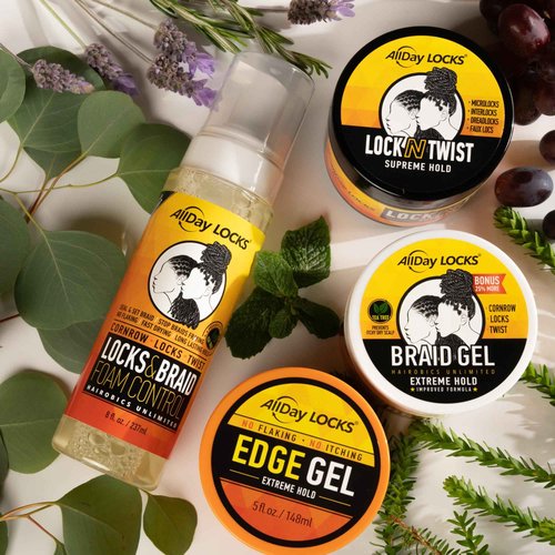 AllDay Locks Braid Gel (Jar) | Extreme Hold, High Shine | Frizz & Flake-Free Edge Control | Tea Tree, Lavender, Peppermint Oil | Slick & Style Braids, Locks, Twists, Cornrows | 32 oz