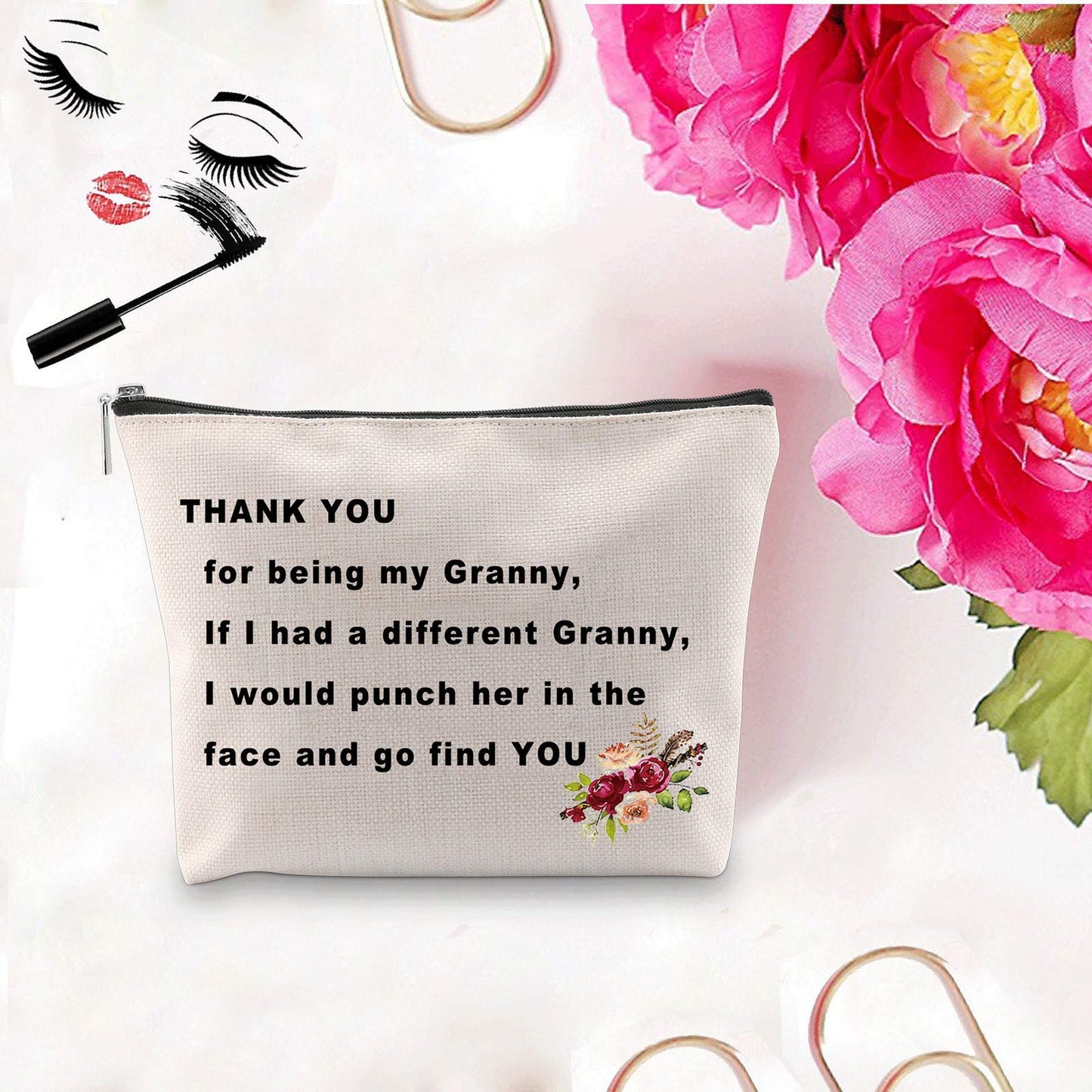 PXTIDY Granny Gift Grandma Makeup Bag Thank You For Being My Granny Cosmetic Bag Best Granny Ever Gift Grandmother Travel Bags Gran Grannie Gifts (beige)