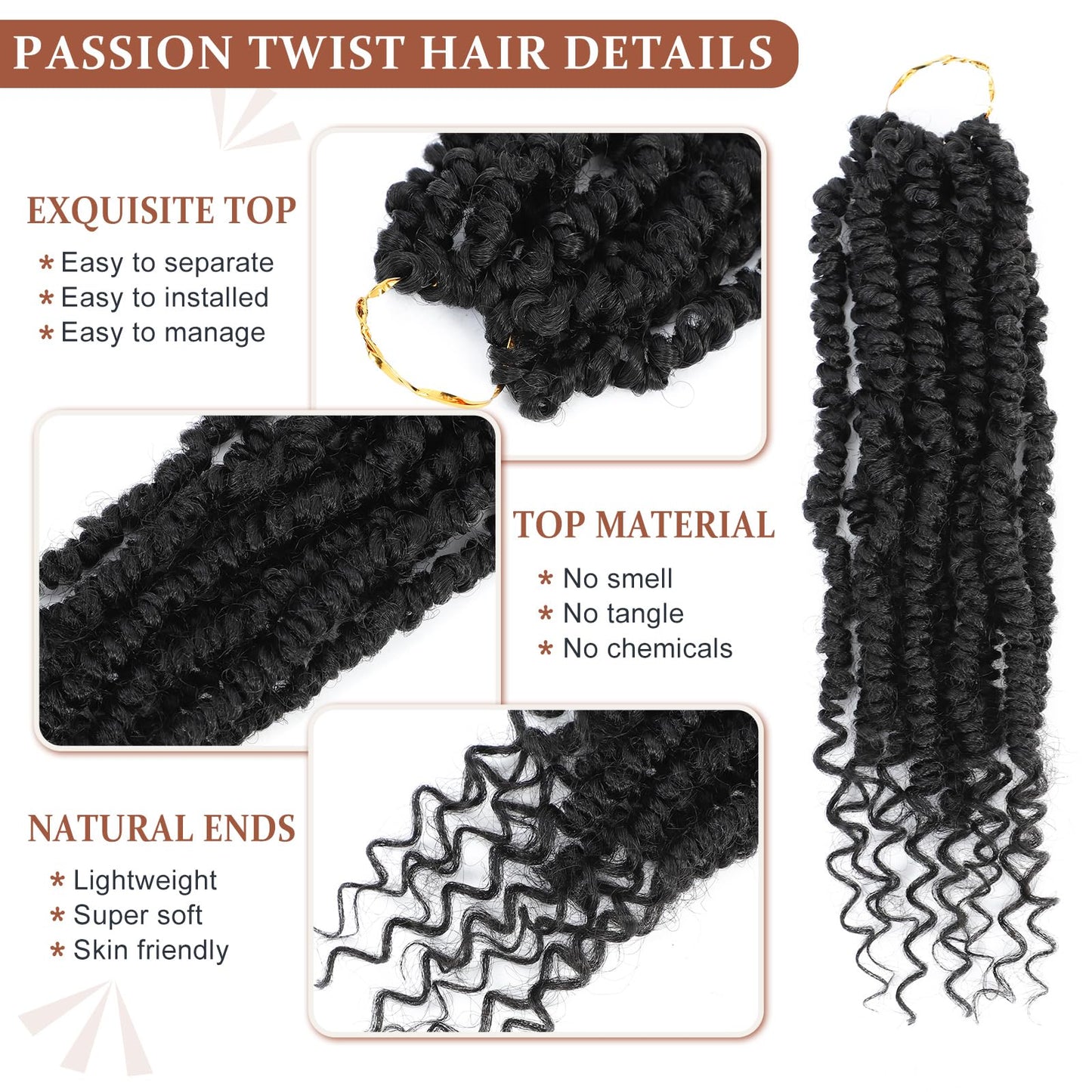 Passion Twist Crochet Hair,Passion Twist Hair 24 Inch,8 Packs Pre-twisted Passion Twist Hair,Short Passion Twist Crochet Braids,Pre Looped Crochet Hair for Black Women(1B)