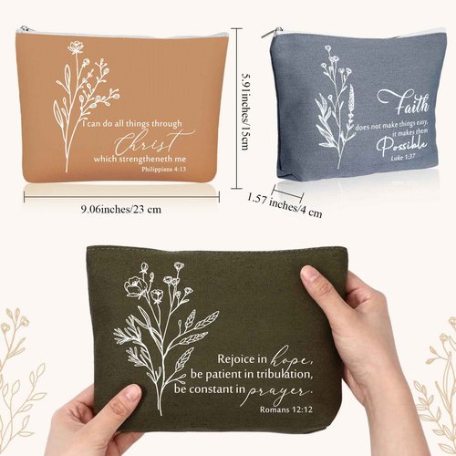 Huhumy 10 Pcs Christian Gifts for Women Bulk Religious Cosmetic Bags Inspirational Bible Verse Pencil Pouch Canvas Makeup Bags for Christmas Goodie Bag Church Favors(Morandi,Bible)