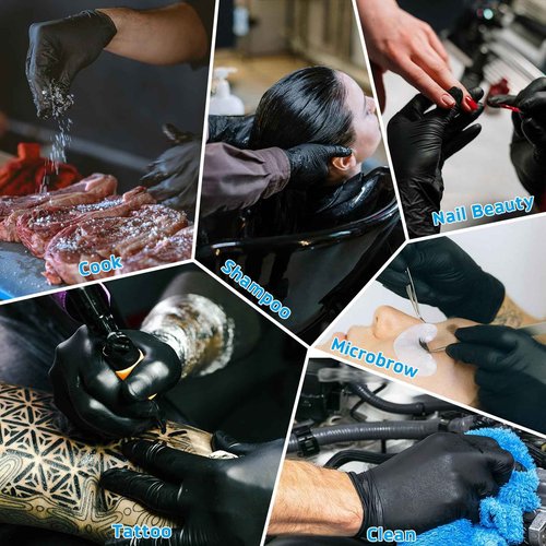 Yangna Tattoo Ink Cups & Gloves Kit - 300pcs Mixed Size Ink Caps (11/14/17mm) + 100pcs Black Nitrile Tattoo Gloves Disposable Professional Tattoo Supplies for Artists & Apprentices