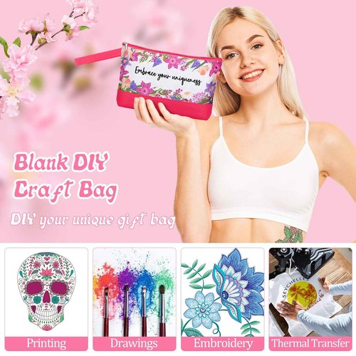 Silkfly 15 Pcs Flower Canvas Makeup Bags Bulk 10.2 x 5.5 x 2 Inches Inspirational Canvas Cosmetic Bag Spring Travel Toiletry Pouch with Zipper Inspirational Gifts for Women