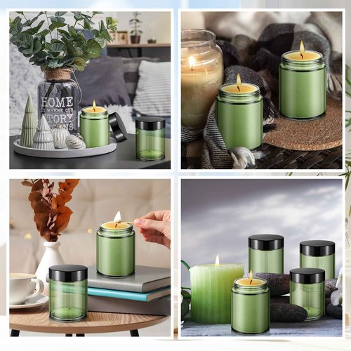 Domensi 24 Pcs 6oz Glass Jars with Lids Leakproof Round Airtight Empty Cosmetic Jars with Inner Liners Lid for Storing Lotions Spices Ointments Candle Making Food Storage (Olive Green)