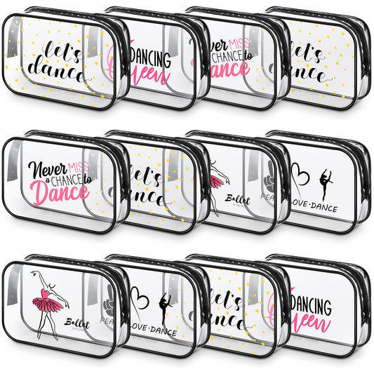 Abbylike 12 Pcs 7 x 4.7 x 2.4'' Cosmetic Bag Gifts Accessories for Makeup Bags Clear PVC Cheer Case Toiletry Zipper Pouch for Girl Women Christmas Xmas(Dance Theme)