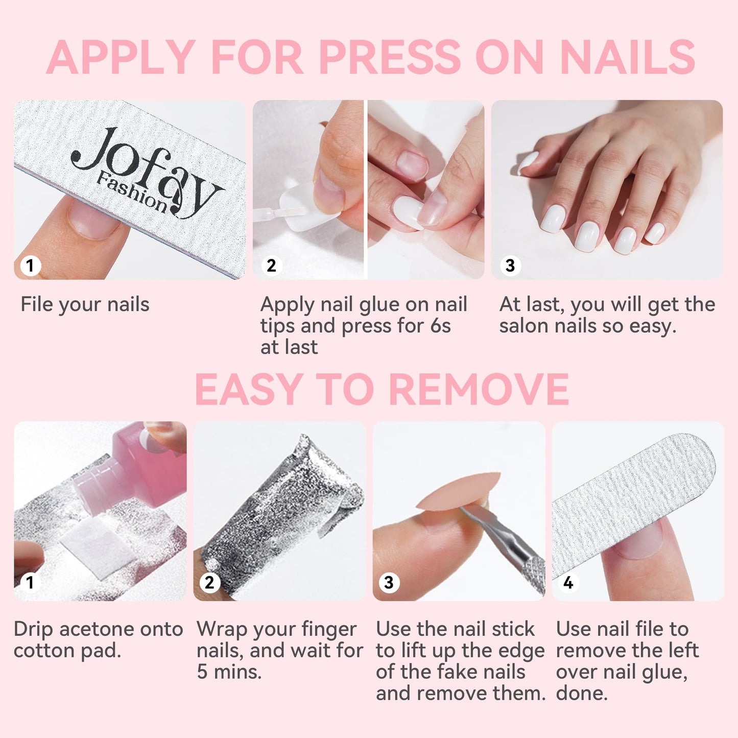 Mixed 10 Colors Nail Tips Press On Nails Short Length Square 240PCS Glue On Nails Kit, Jofay Fashion Glossy Solid Colors Nail Tips Set Nail File Buffer Nails Stickers for Nail Art DIY