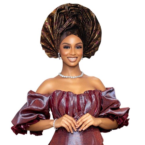 Shalitong Nigerian Women's hat Folding Fan African Headscarf hat,African Headpiece Auto Gel Headwear,Suitable for Weddings Parties (Wine Red)