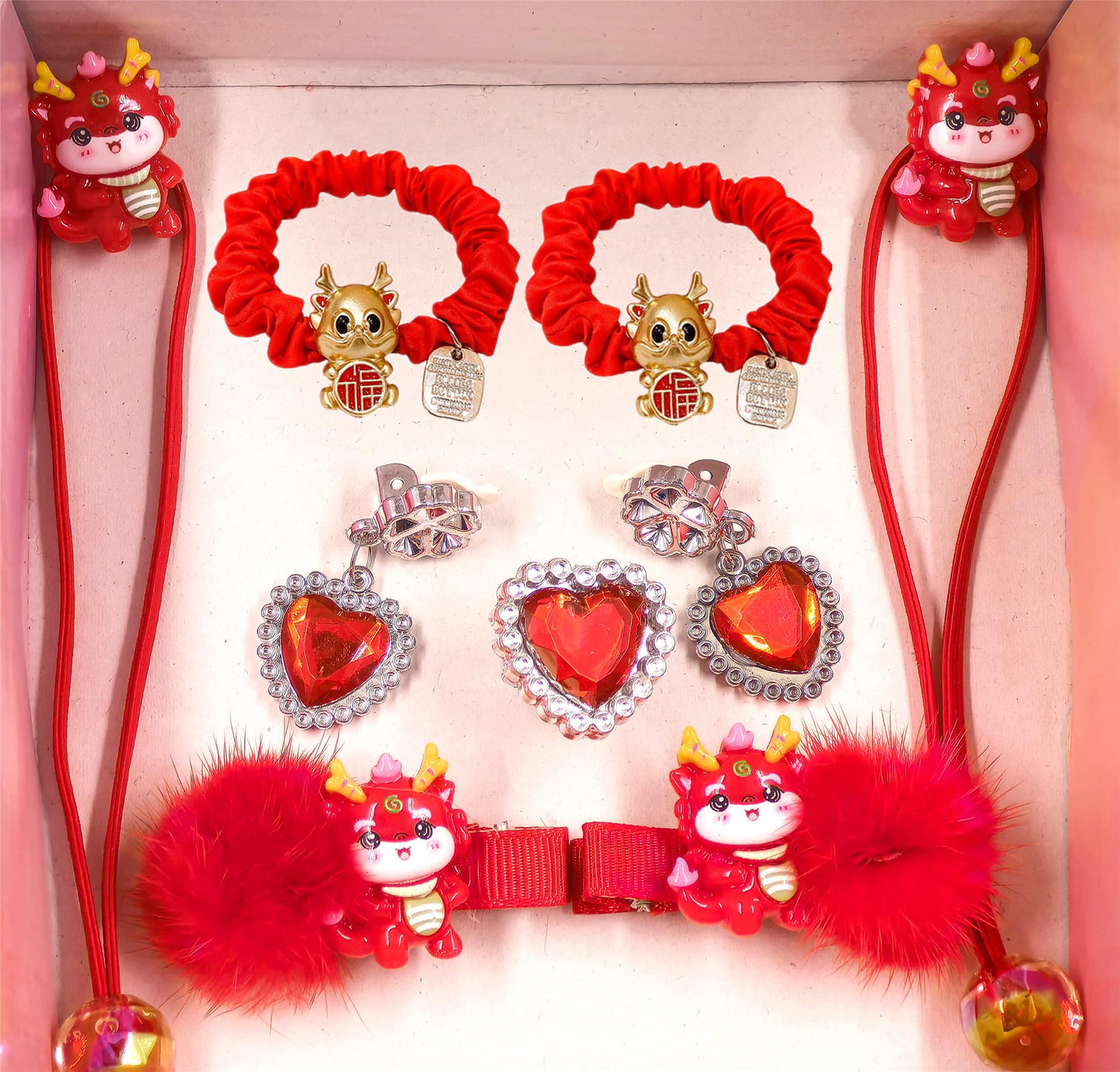 Chinese New Year Decorations 2024 Hair Clips Festival Hairy Furry Balls Barrettes Set C