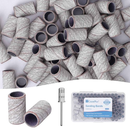 GazePlus 100 Pcs Sanding Bands for Nail Drill with 1 Piece 3/32" Mandrels Nail Drill Bit 240 Grit Disposable Nail Sanding Bands for Acrylic Nails Gel Manicure & Pedicure, Zebra