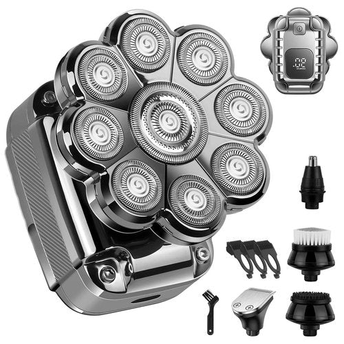 9D Head Shavers for Bald Men-Upgraded 5-in-1 Professional Electric Shaver- Floating IPX7 Waterproof Cordless Razor with Type-C Fast Charge & Display - Wet/Dry Grooming Kit