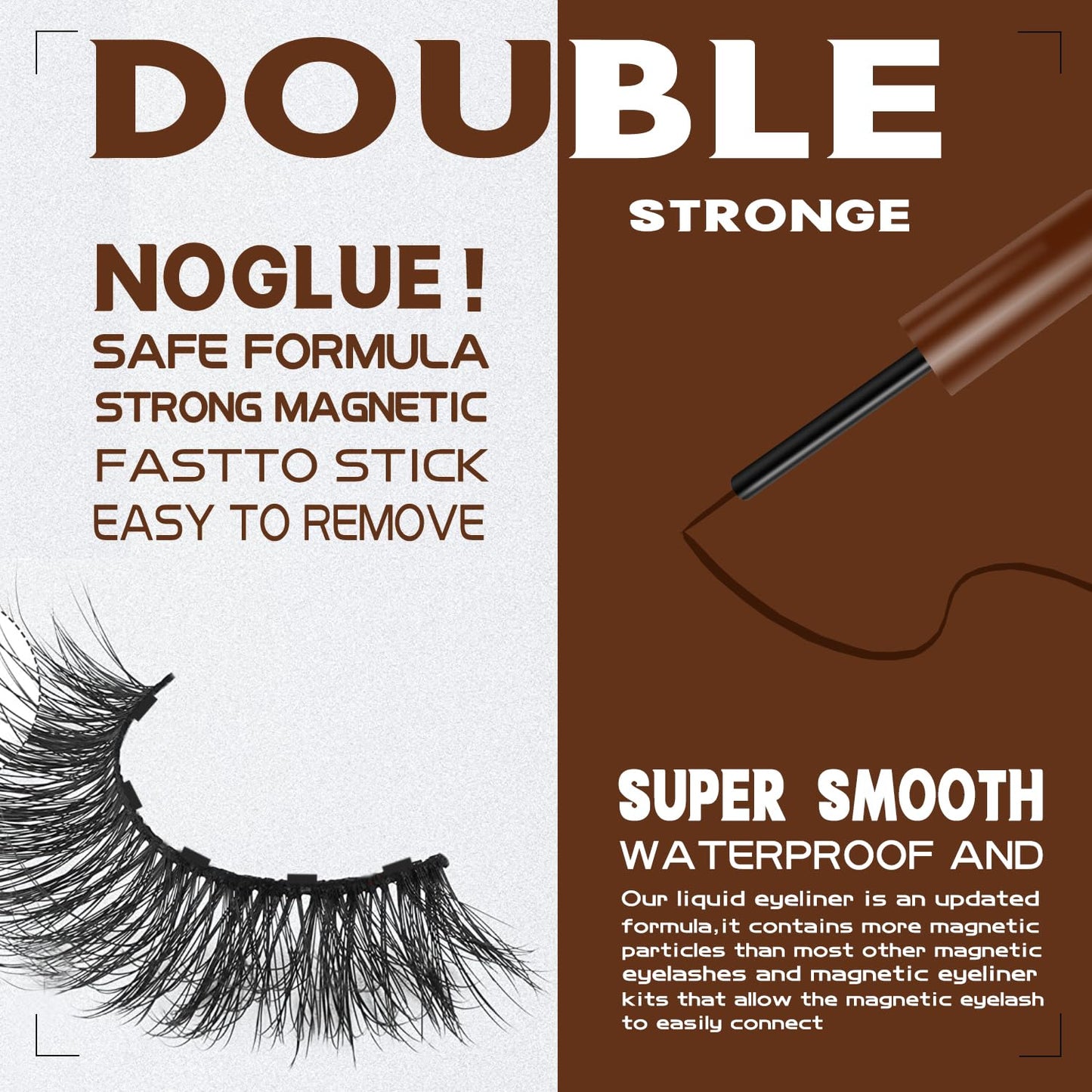 7C SevenCrown Magnetic Eyelashes with Eyeliner, Cat-Eye Magnetic Lashes Kit with Applicator,Most Natural Looking,Reusable Fake Eye Lash, 4 brown Strongest Waterproof Liquid Liner,