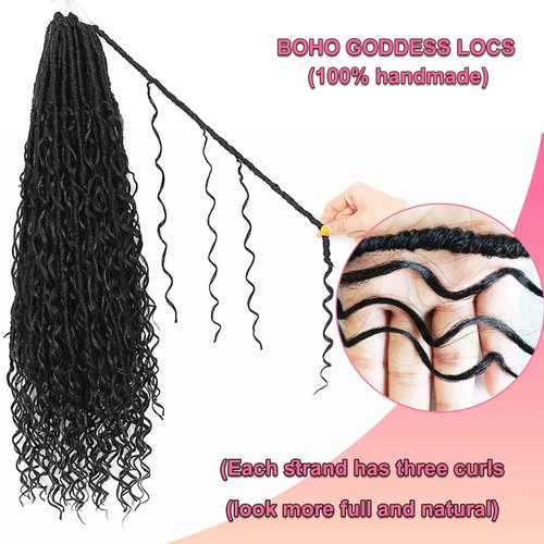 Boho Faux Locs Crochet Hair 24 Inch Goddess Locs 8 Packs Boho Soft Locs Crochet Hair with Curly Ends Pre-looped Long Bohemian River Locs for Black Women (1B, 24 Inch(Pack of 8))