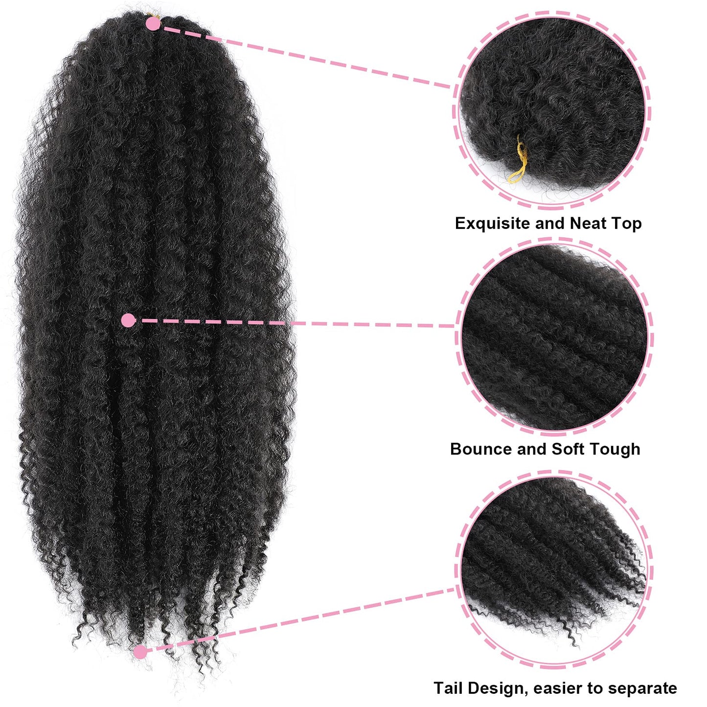 Dansama Marley Hair Crochet Hair, 18 Inch Afro Twist Marley Braiding Hair for Faux Locs Crochet Hair, 6 Packs Synthetic Hair Extensions (18 Inch (Pack of 6), 1B)