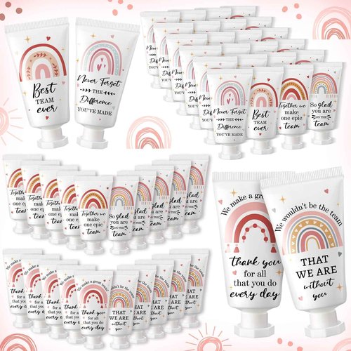 Sacubee 48 Pack Employee Appreciation Team Gifts Bulk Travel Size Hand Cream Inspirational Thank You Gifts Boho Rainbow Hand Lotion Bulk for Teachers Day Christmas Staff Employees Coworkers Women
