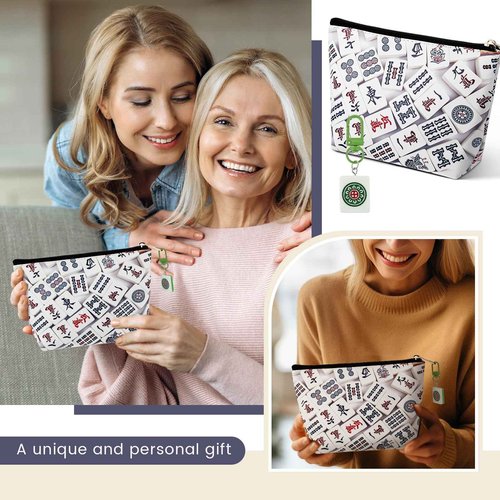 Vincreem Mahj Tile Lover Gift Mahj Tiles Coin Bag with Keychain Set PU Leather Coin Purse Gift for Lover Women Mom Grandma Birthday Travel