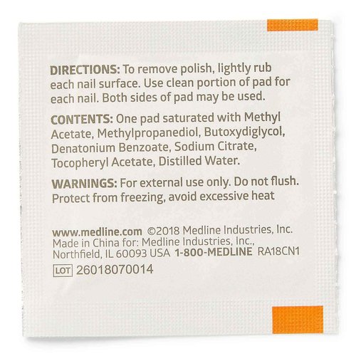 Medline Individual Nail Polish Remover Pads, Acetone Free, Perfect for Travel and Home Use, Case of 1000