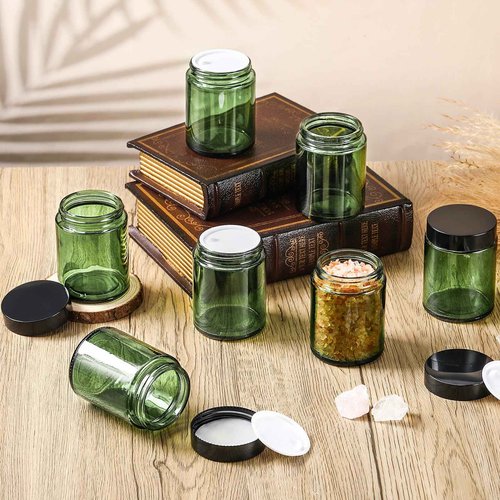 Domensi 24 Pcs 6oz Glass Jars with Lids Leakproof Round Airtight Empty Cosmetic Jars with Inner Liners Lid for Storing Lotions Spices Ointments Candle Making Food Storage (Olive Green)