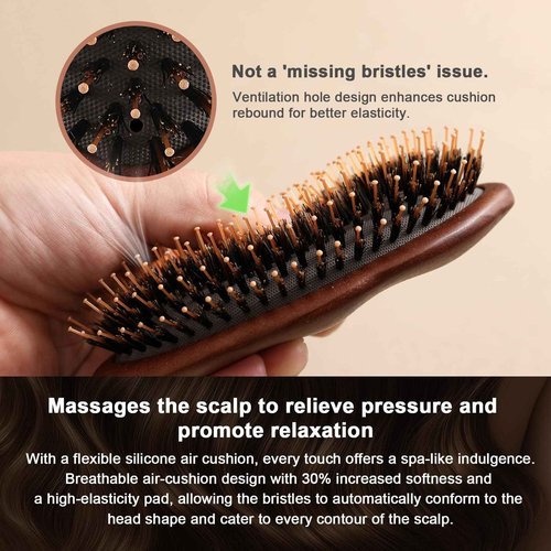 Lynnieëlle Premium Solid Wood Hair Brush, Nylon & Boar Bristle With Cushion Base, Exquisite Design, Detangling Hairbrush for all hair types
