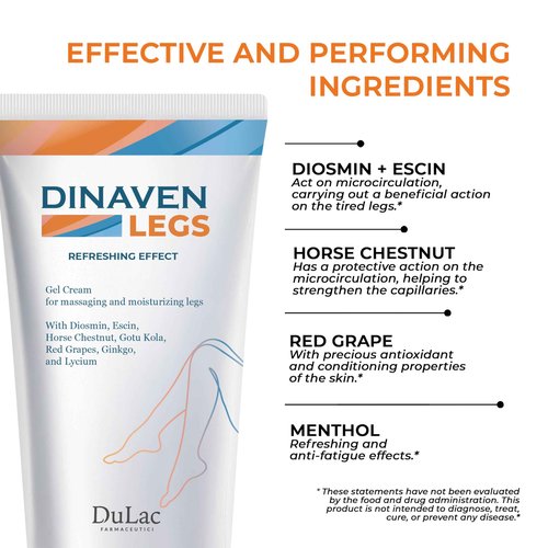 DULÀC FARMACEUTICI 1982 Dulac Dinaven Legs Cooling Cosmetic Gel With Natural Botanical Elements Lightweight Daily Leg Care Fast Absorbing Body Formula 6.76 Fl Oz
