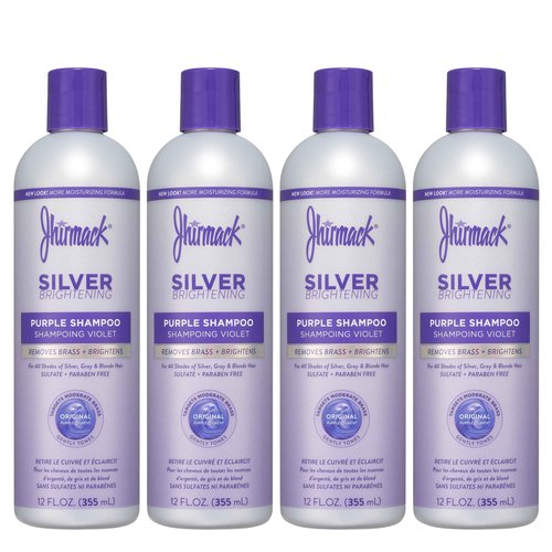 Jhirmack Silver Brightening Purple Shampoo Set of 4 for all types of silver, grey, and blonde hair