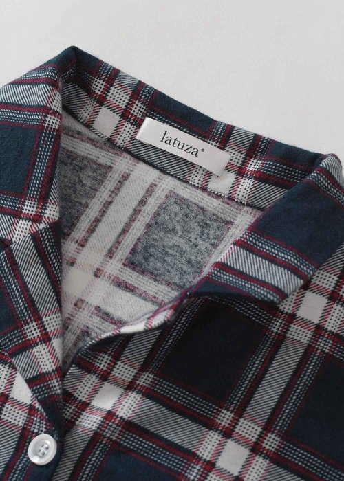 Latuza Women's Petite Flannel Pajama Set Soft Cotton Button Up PJs Set S Navy & White