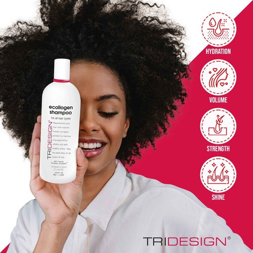 TRI Design Ecollogen Shampoo - Hair Shampoo For Natural Hair - Moisturizing, Hydrating - Gentle Hair Products, Thickening, Volumizing Shampoo - Liter (33.8 oz.)