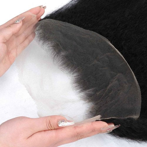 Kerriana 13x4 Lace Frontal Human Hair, Kinky Straight 13 by 4 Ear to Ear Transparent 12 Inch Yaki Straight Frontal Closure Natural Black Color For Women