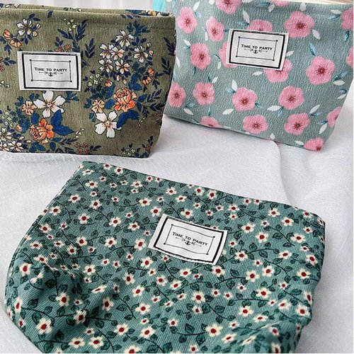 SxoSyo Cosmetic Bags for Women Makeup Bag Large Capacity Purse Travel Toiletry Zipper Storage Pouch Make up Brushes Organizer for Gifts (mini flowers, Green)
