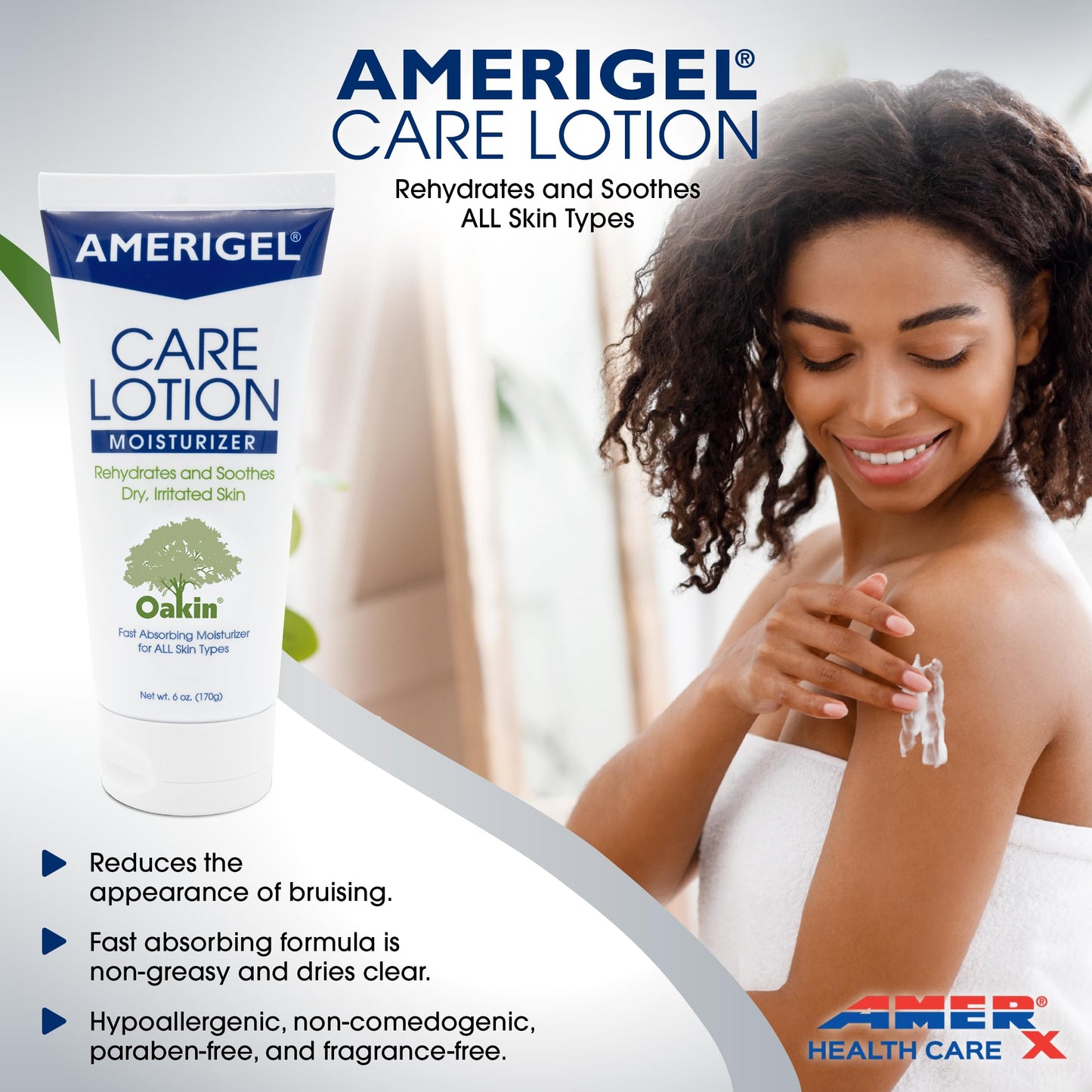 AMERIGEL Care Lotion – Hypoallergenic Moisturizer - Diabetic Skin Care - Rehydrates and Soothes Dry, Irritated Skin - 6 oz.