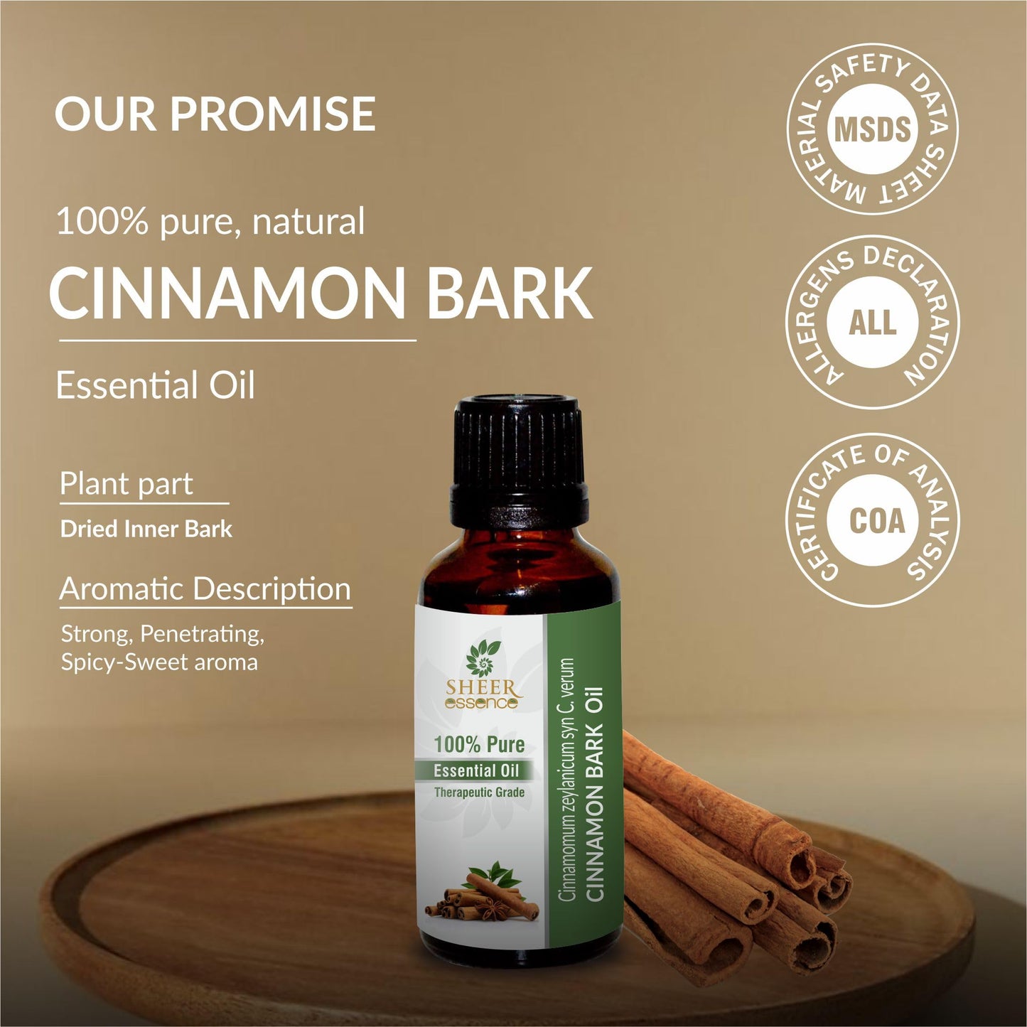 Cinnamon Bark Oil (Cinnamomum Zeylanicum Syn C. Verum) Essential Oil 100% Pure Natural Undiluted Uncut Therapeutic Grade Oil 0.33 FL.OZ