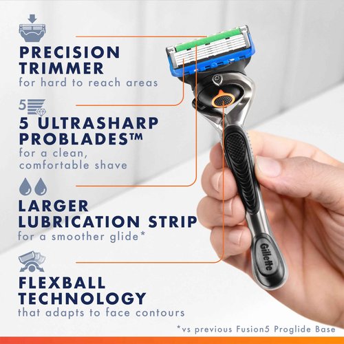 Gillette Fusion5 ProGlide Razor Refills for Men, 5 Razor Cartridges for FlexBall Razor Handle, 5-Blade Razor Blades, Precision Trimmer for Men