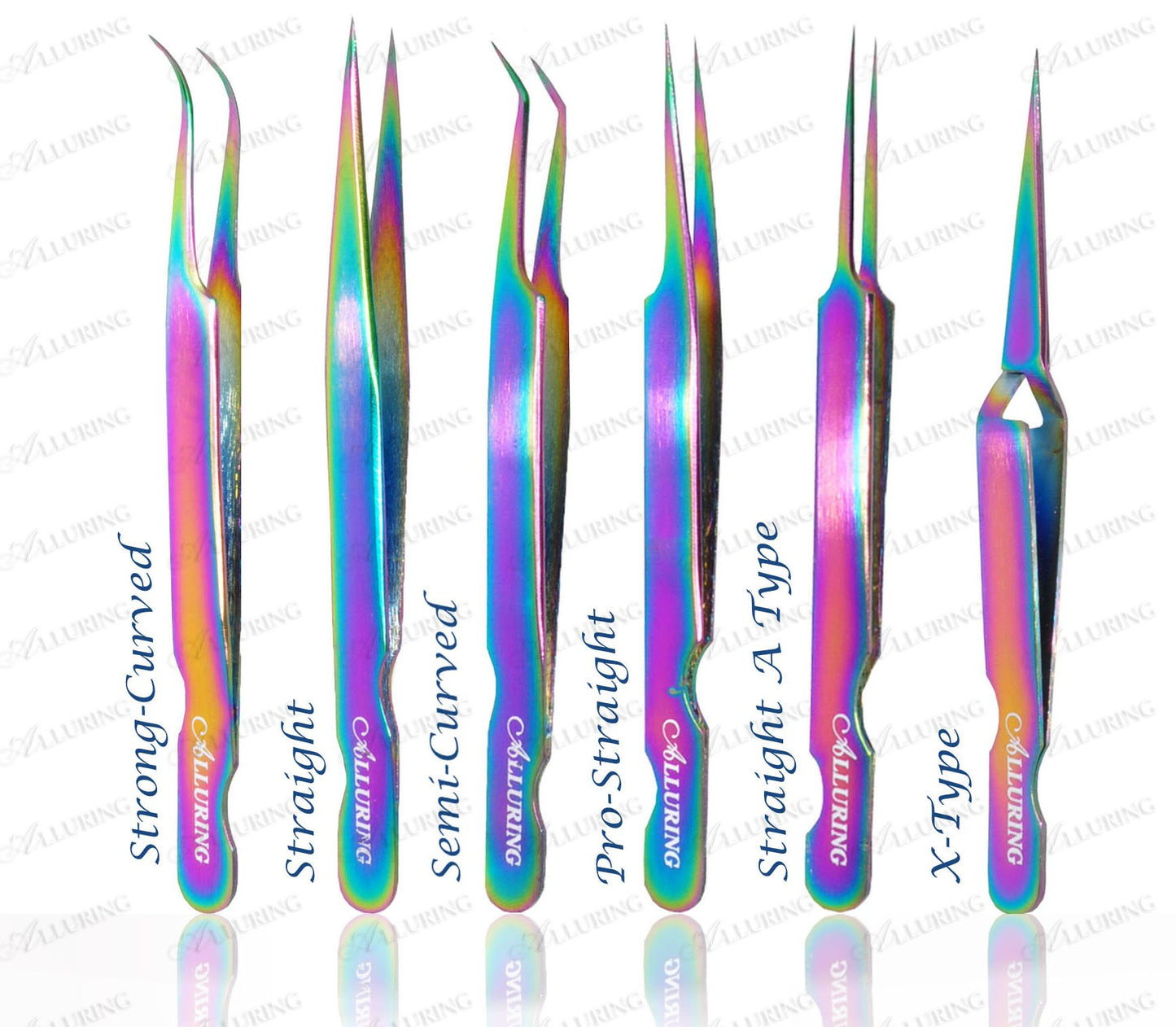 Alluring Rainbow Multi-Color Tweezers for Eyelash Extension (Straight & Strong Curved)