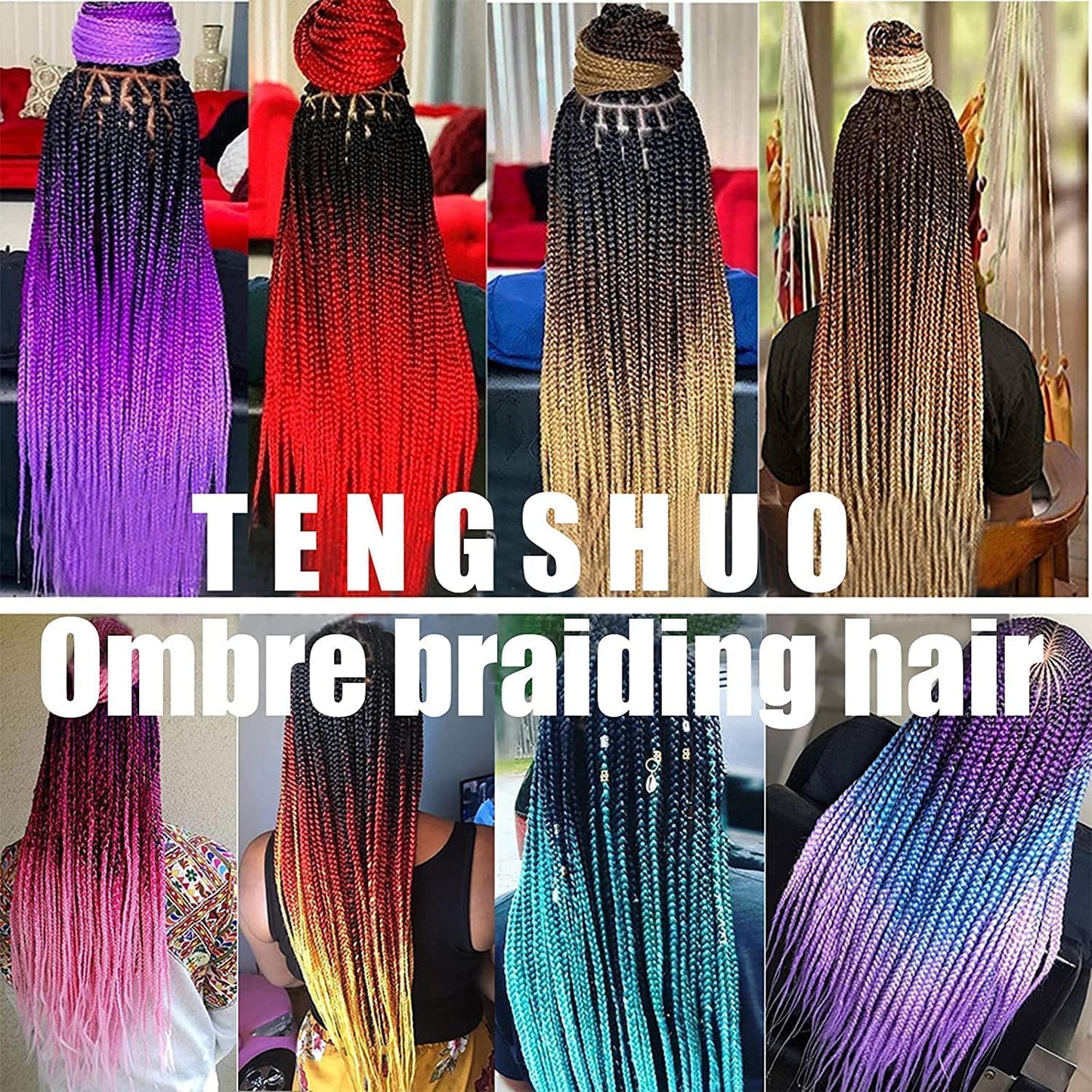 Ombre Braiding Hair Extensions for Women 3 Packs/24 Inch Braiding Hair Fiber Crochet Hair for Box Braids Senegal Twist Hair Extensions(24" (Pack of 3),black to Purple/black to blue/black to yellow)