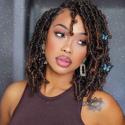 Toyotress Butterfly Locs Crochet Hair - 10 inch 7Pcs Ombre Brown Pre-twisted Distressed Crochet Braids, Short Bob Faux Locs Pre-looped Synthetic Braiding Hair Extensions (10 Inch, T30-7P)