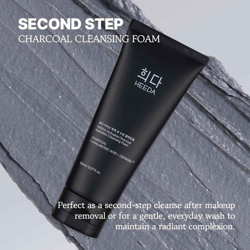 HEEDA All-In-One Double Cleansing Duo, Charcoal Ceramide Cleansing Balm & Hyaluronic Acid Foam Cleanser for Deep Purifying, Hydrating, and Balanced Skin (K-Beauty Vegan Skincare Set)
