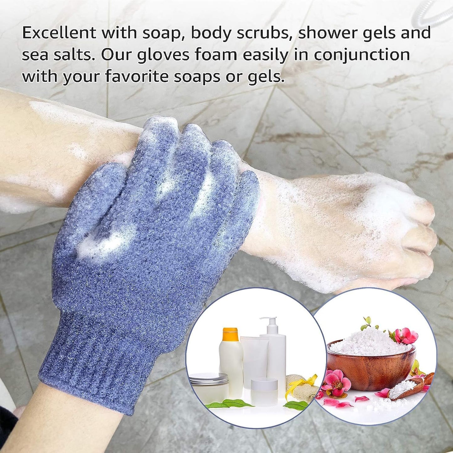 Evridwear Exfoliating Dual Texture Bath Gloves for Shower, Spa, Massage and Body Scrubs, Dead Skin Cell Remover, Gloves with Hanging Loop (1 Pair Heavy Glove)