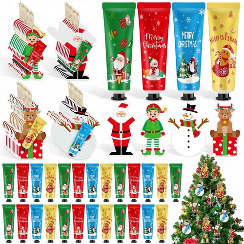 Swiffen 72 Set 144 Pcs Christmas Hand Cream Bulk Lotion Christmas Holiday Gifts Tree Ornament Travel Size Mini Hand Lotion Card Dry Cracked Xmas Stocking Stuffer for Women Coworker (Xmas Style)