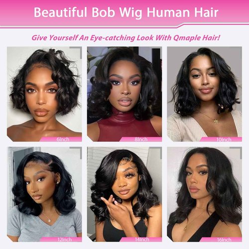 Qmaple Bob Wig Human Hair 13x4 Body Wave Lace Front Wigs Human Hair Short Bob Wigs for Women (8 Inch)