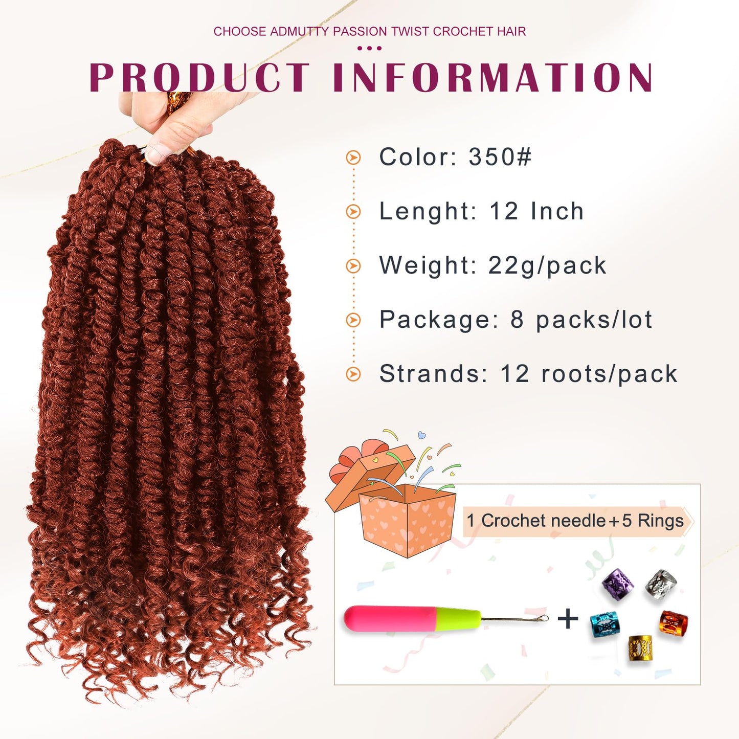 Passion Twist Crochet Hair,Passion Twist Hair 12 Inch,8 Packs Pretwisted Passion Twist Hair,Short Passion Twist Crochet Braids,Pre Looped Crochet Hair for Black Women(350#)