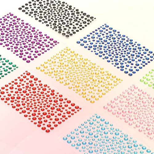 PATIKIL 660 Pcs Acrylic Gem Sticker, 4 Size 3/4/5/6mm Self Adhesive Rhinestones Face Gem Stones Bling Jewelry for Nail Art Craft Clothes DIY Makeup Decoration Party, Light Yellow