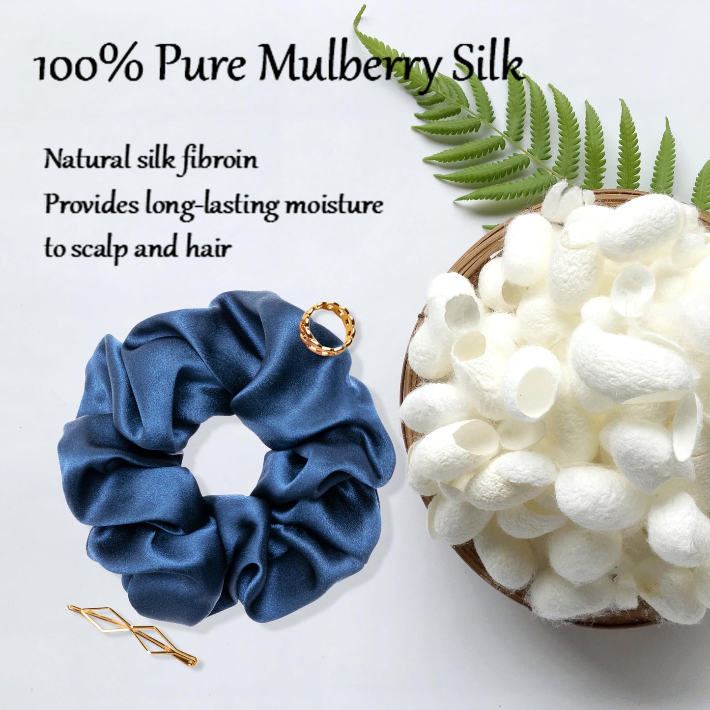 MurierSilk Silk Hair Scrunchies 100% Pure Mulberry Silk Hair Tie for Women Grils, Silk Elastic Ponytail Holder Hair Accessories, Silk Hair Wrap Prevents Hair From Frizz And Breakage (Navy Blue)