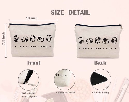 Lacosu This is How I Roll Makeup Bag, Wild Animal Cute Rolling Panda Cosmetic Makeup Bag for Panda Lover Women, Black, 7.5 x 10 Inches, Makeup, Travel, Toiletry