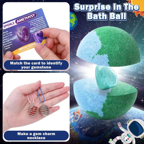 Toylink Galaxy Bath Bombs for Kids with Surprise Inside Space Toys, 8 Pack Planet Bath Bombs with Solar System Gemstones Organic Bubble Bath Fizzies Birthday Christmas Gifts for Boys Girls