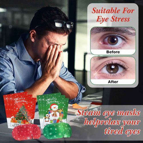 Demissle 96 Pack Christmas Steam Eye Masks for Dry Eyes Disposable Self Heating Red and Green Moist Heat Eyemasks Warm Eye Compress Gift for Dry Eyes Women Home Office Travel