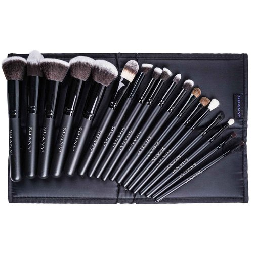 SHANY Artisan’s Easel Bamboo – Elite Cosmetics Brush Collection - Complete Kabuki Makeup Brush Set with Standing Convertible Brush Holder - 18 pcs (BLACK) (BLACK PURPLE)