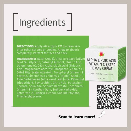 Reviva Labs DMAE Cream with Alpha Lipoic Acid, Vitamin C Ester - DMAE Lift and Firm Cream for Neck and Face - Skin Firming and Moisturizing Cream