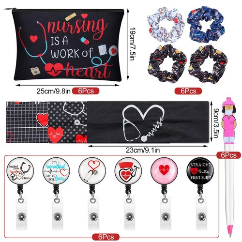 Colarr 36 Pcs Nurse Appreciation Gift Set Include Nurse Makeup Bag Nursing Headbands Hair Nurse Scrunchie Nurses Socks Nurse Ballpoint Pens Nurse Badge Holder Reel Nurse Week Day Gifts for Nurse