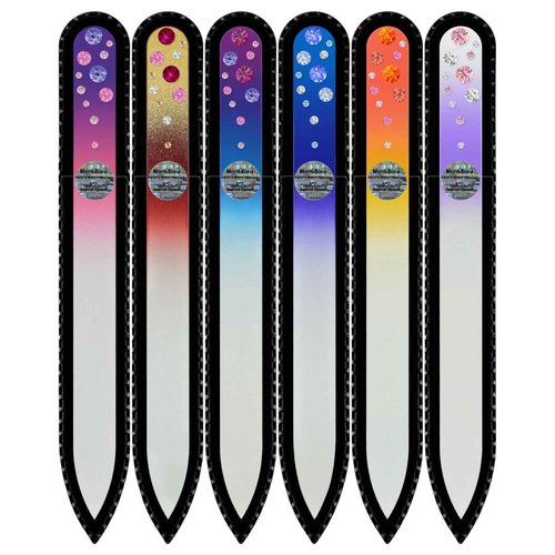 Mont Bleu Gift Set of 5 + 1 free Glass Nail Files hand decorated with crystals - womens gifts - Handmade gifts - Czech Tempered Glass - Best Crystal Nail Files Kit for Natural Nails