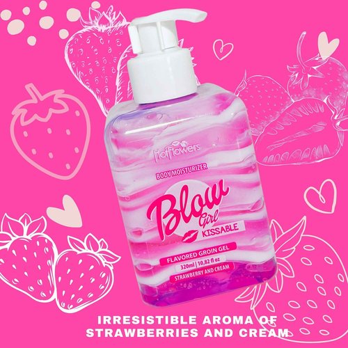 HOT FLOWERS Blow Girl Lickable Moisturizing Lotion – Strawberry & Cream Flavored Body Moisturizer – Softens & Hydrates Skin – 320ml (10.82 fl oz)