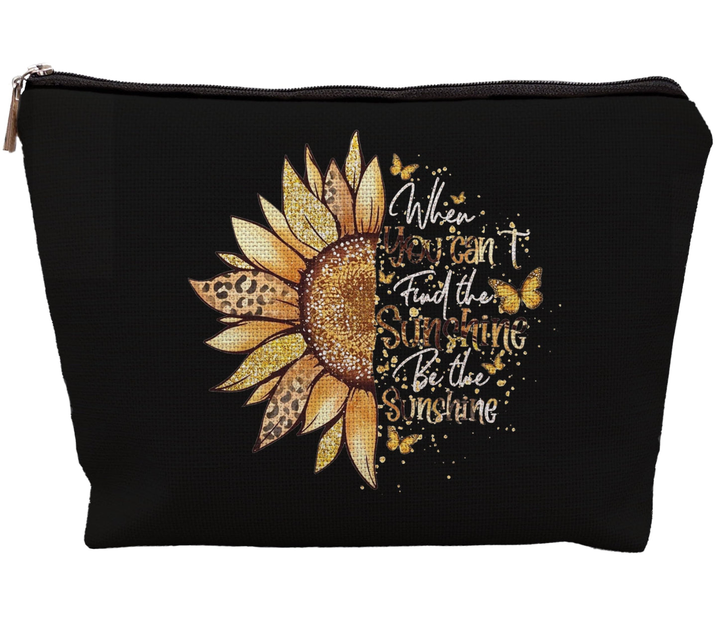 uinwk Positive Affirmations Makeup Bag,Sunflower Black Makeup Bag Cosmetic Bag,Sunflower Gifts For Women,Sunshine Makeup Bag,Inspirational Gift For Women Sister Daughter Best Friend