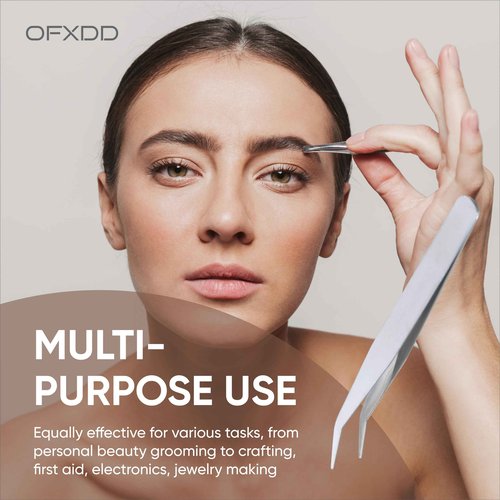 Tweezers for Crafts 3.94″ - Ingrown Hair Tweezers Stainless Steel - Tweezers Precision for Plucking Eyebrow, Curved - Fine Pointed Tweezers for Splinter